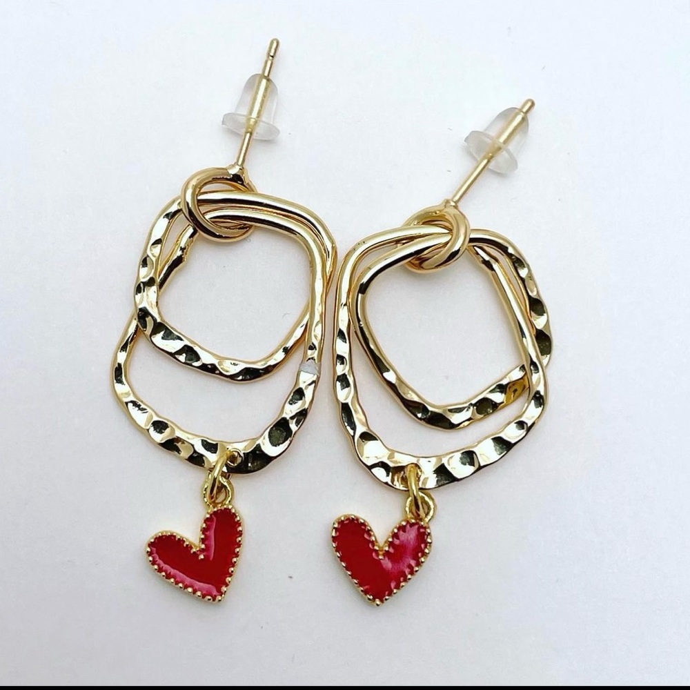 Double Hoop with Dangling Heart Earrings